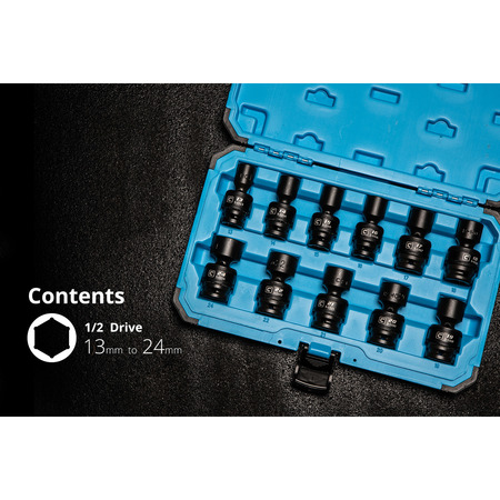 Capri Tools 1/2 in Drive Universal Impact Socket Set, Metric, 11 pcs 5-5340